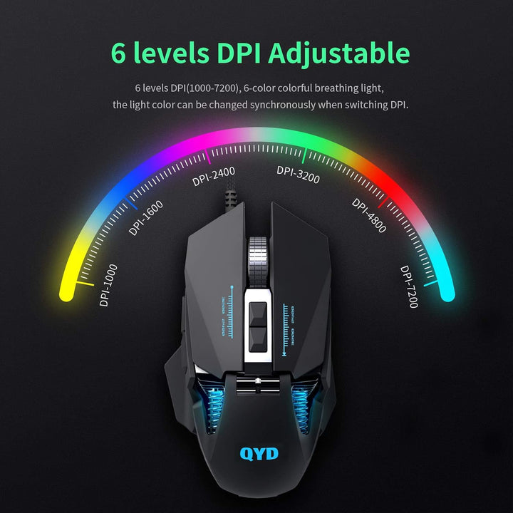 Gaming Maus RGB LED PC Maus Kabel, 7200 DPI Einstellbarer Anpassbare Gewichte Gaming Mäuse Gewichtst