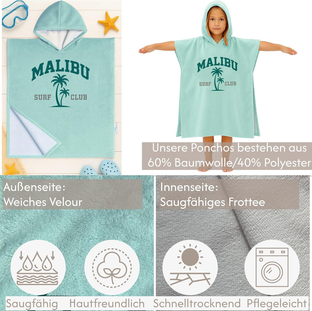 Badeponcho Kinder Poncho Handtuch - Mädchen Jungen Surf Frottee Bademantel Badetuch Baumwolle Strand