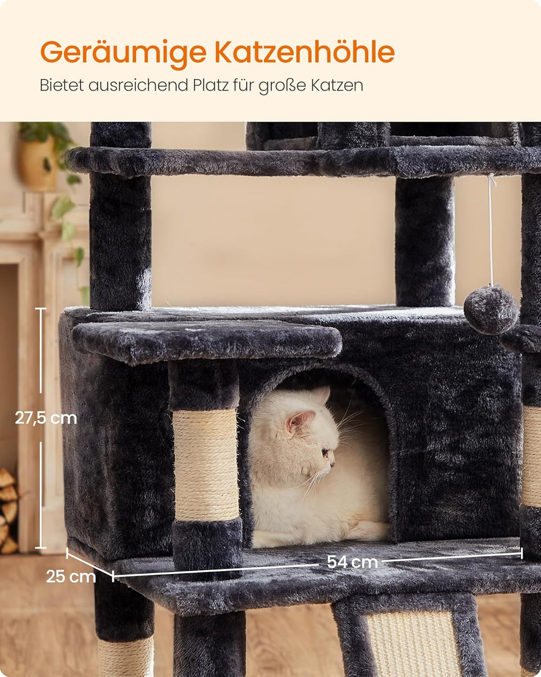 Feandrea Kratzbaum, XXL Katzenbaum, 169 cm, rauchgrau PCT019G01 Rauchgrau 54L x 49B x 169H cm, Rauch