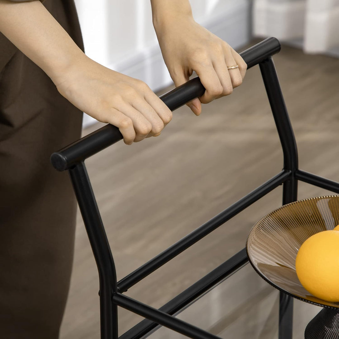 HOMCOM Küchenwagen, Rollwagen, Servierwagen mit 2 Ablagen, Trolley, Beistellwagen auf Rollen, Aufbew