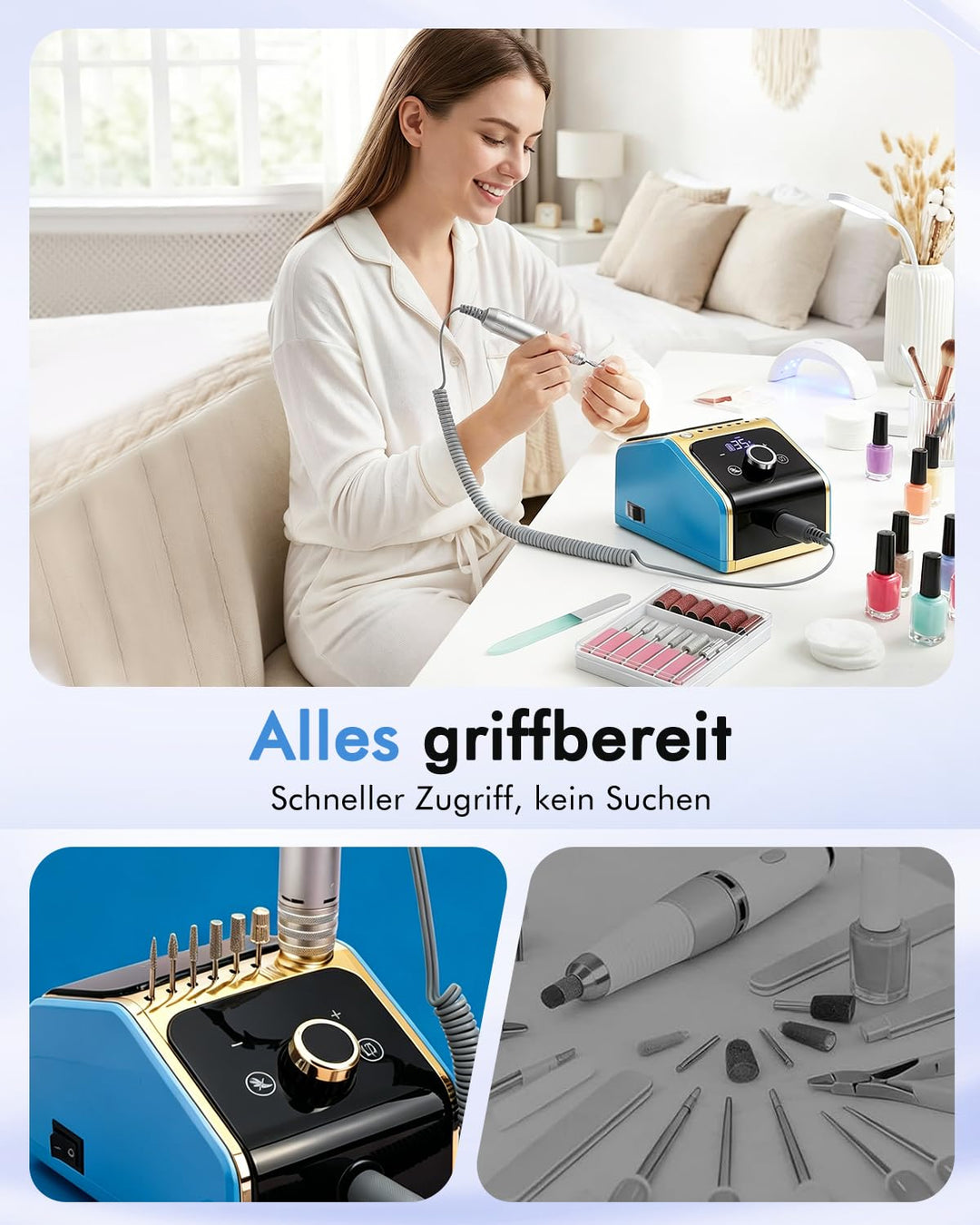 CozyZen Elektrische Nagelfräsmaschine 35.000 U/min Profi-Set | Mit LCD-Display, Hand- & Fusspedal, l
