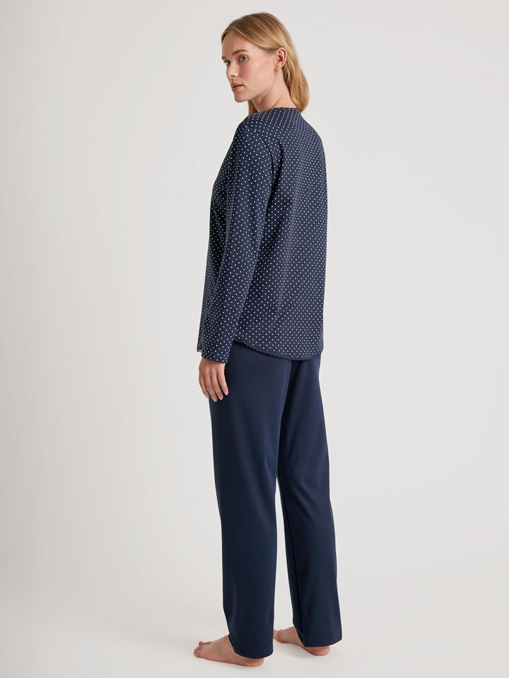 CALIDA Midnight Dreams Pyjama, lang Damen, aus 100% Dicker Baumwolle 36-38 Peacoat Blue, 36-38 Peaco
