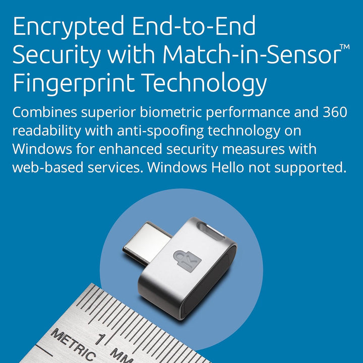 Kensington VeriMark Guard USB-C Fingerprint Security Key, FIDO2 WebAuthn/CTAP2 & FIDO U2F, Sicherhei