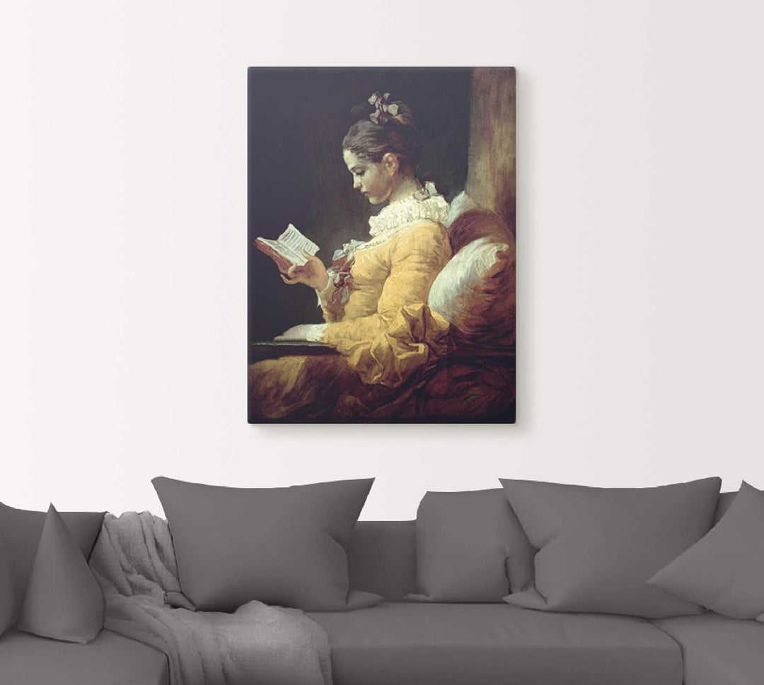ARTland Leinwandbild Wandbild Bild auf Leinwand 45x60 cm Wanddeko Frau Buch Ruhe Lesendes Mädchen 17