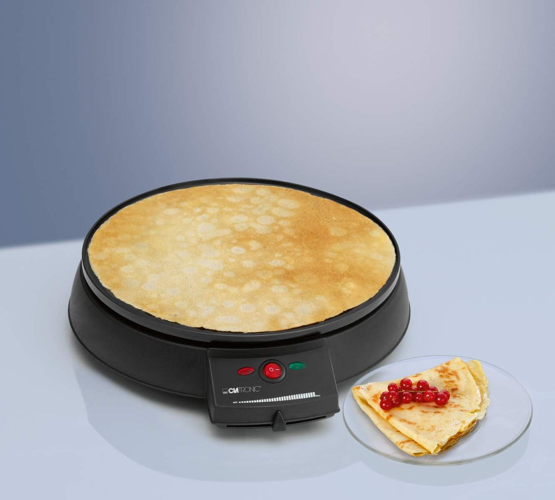Clatronic CM 3372 Crepe-Maker, antihaft-beschichtete Platte: Ø 29 cm, Set inkl. Teigverteiler, Crepe