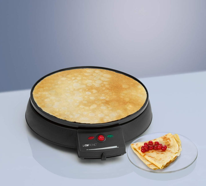 Clatronic CM 3372 Crepe-Maker, antihaft-beschichtete Platte: Ø 29 cm, Set inkl. Teigverteiler, Crepe