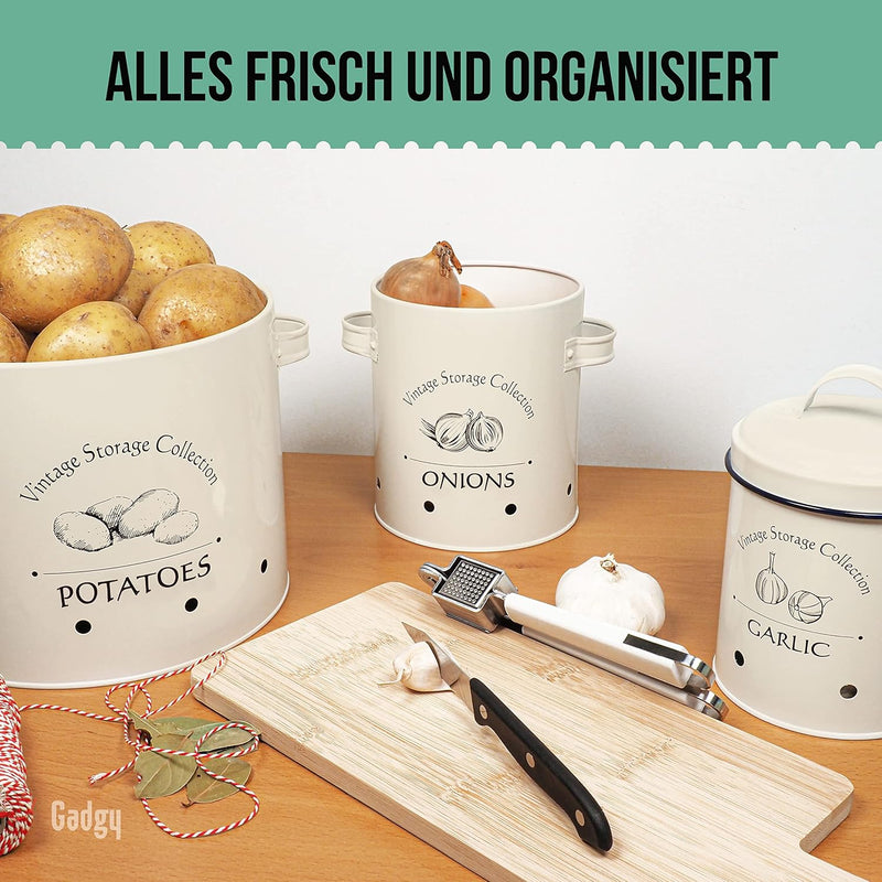 Gadgy Kartoffel Aufbewahrungsbox | 3 St. Vorratsbehälter Set | Zwiebel Aufbewahrung | Knoblauch Aufb