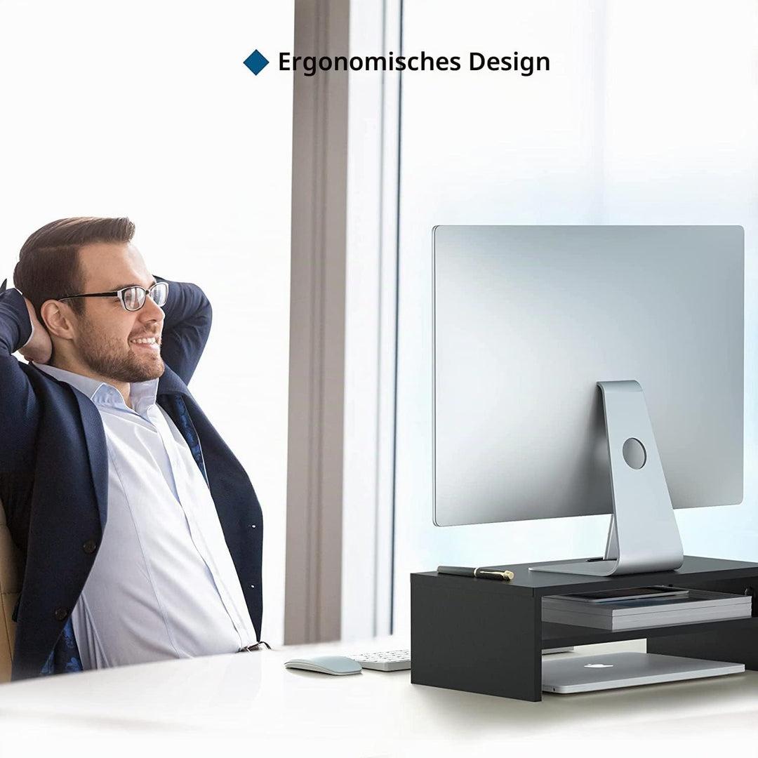 BONTEC Monitorständer, Unterbau Bildschirm, PC Bildschirm Ständer mit Handyhalter, Ergonomischem Lap