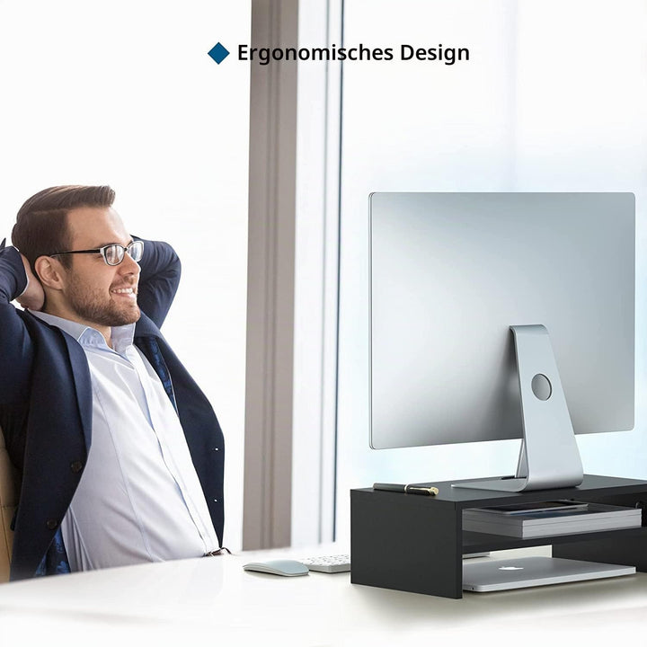 BONTEC Monitorständer, Unterbau Bildschirm, PC Bildschirm Ständer mit Handyhalter, Ergonomischem Lap