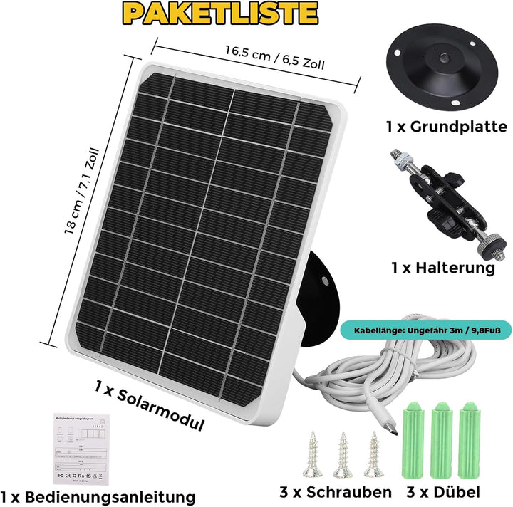 Solarmodule für Kameras, 20 W, 5 V, Wand-Solarpanel, Monokristallines Solarpanel-Ladegerät, USB-Sola