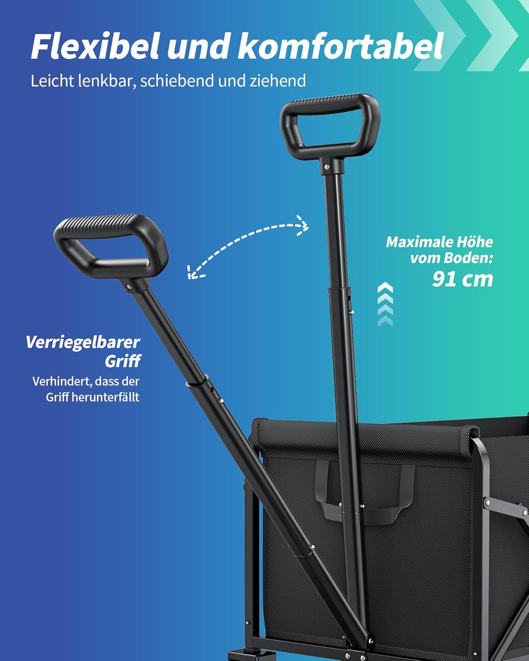 Klein Kitsure Bollerwagen Faltbar – 100L Handwagen mit Hartplastikrädern, Belastbar bis 360 LBS, Tra