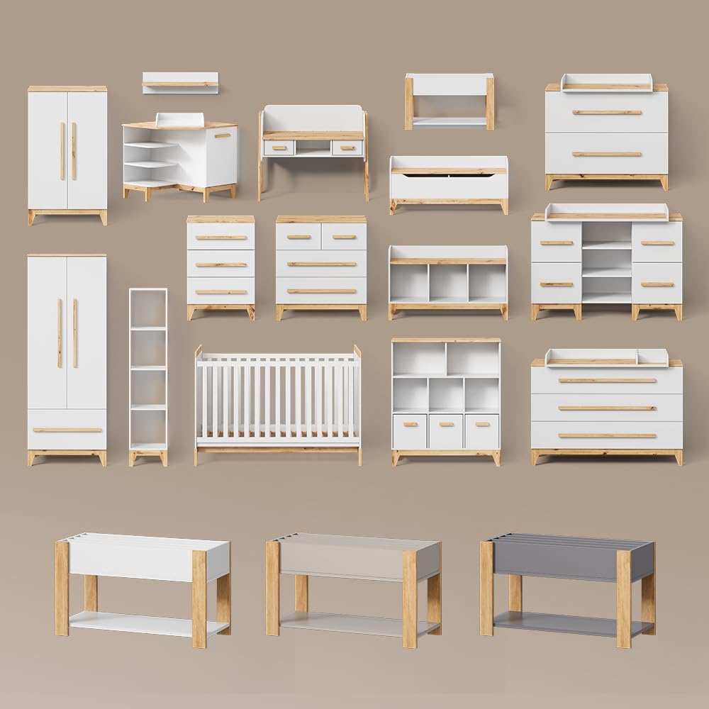 Livinity Spielzeugtruhe Mailo, Weiss/Artisan, 107.2 x 50 cm mit Sitzbank White/Artisan Oak, White/Ar