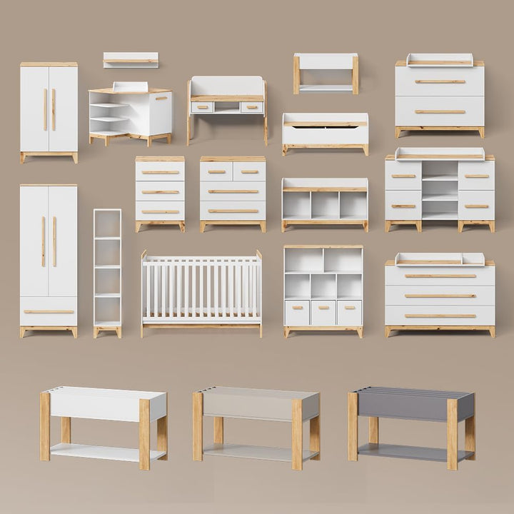 Livinity Spielzeugtruhe Mailo, Weiss/Artisan, 107.2 x 50 cm mit Sitzbank White/Artisan Oak, White/Ar