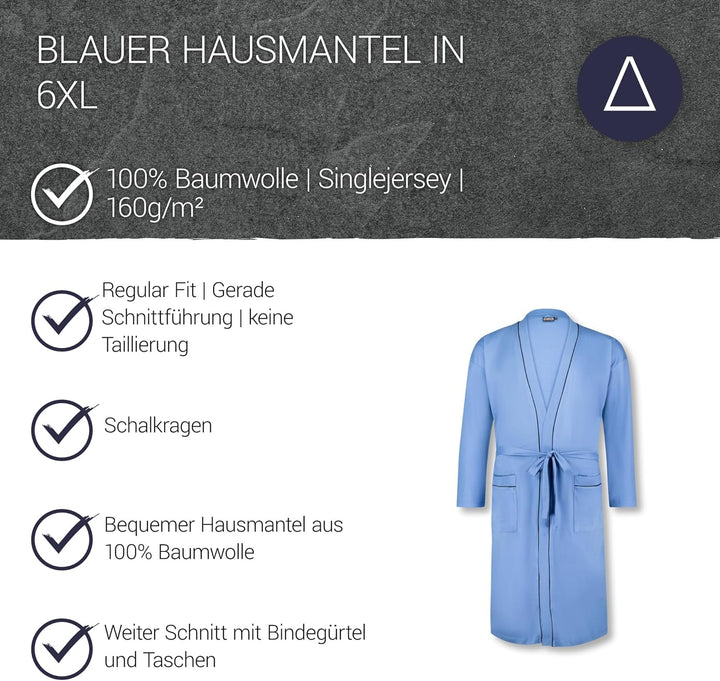 ADAMO Hausmantel, dunkelblau mit rot, XXL bis 10XL 10XL Grosse Grössen hellblau, 10XL Grosse Grössen