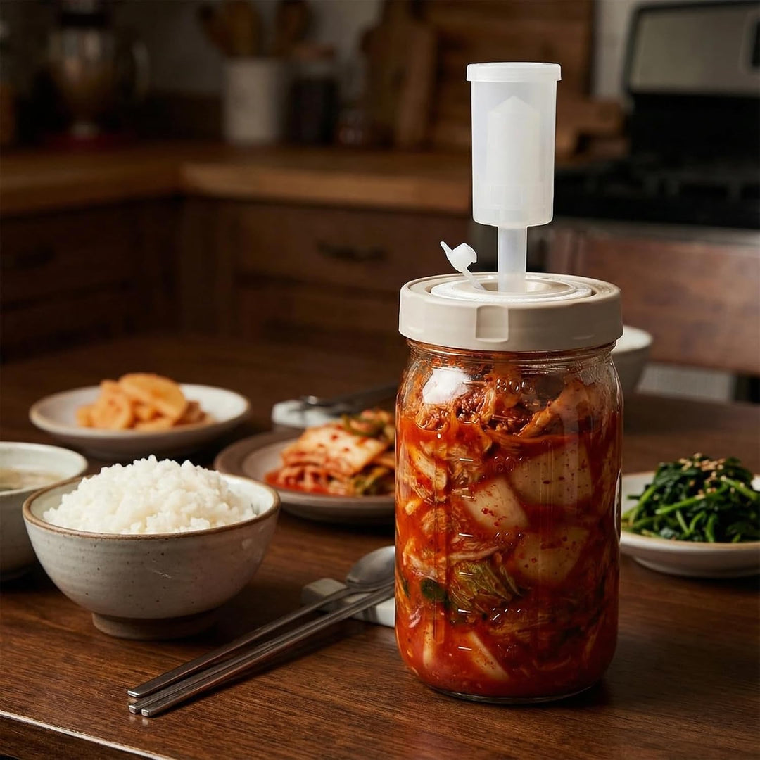 2 Stück 1000ml Fermentierglas mit Luftschleuse, Lebensmittelecht Gärglas Set mit Zeitanzeige Gärvent