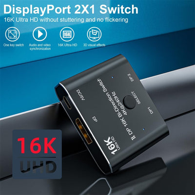 NFHK DP DisplayPort 2.0 Bi-Direction 2x1 Switch Splitter Selector Hub Support HDCP SST Extended 16K