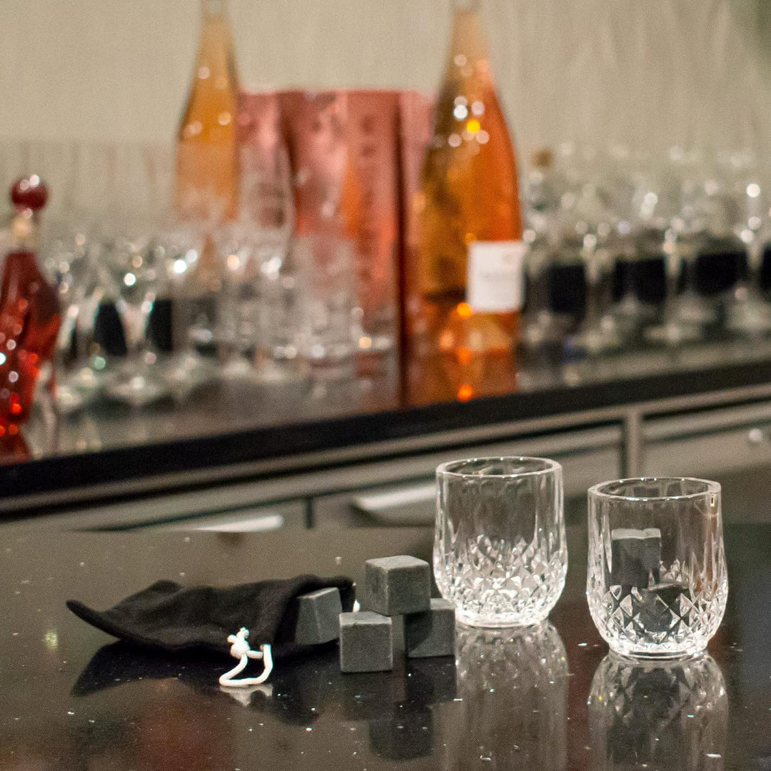 TRIXES Kleine Whiskey-Gläser-Geschenkbox – Whiskey-Gläser, Steine, Untersetzer und Zangen-Set – Gesc