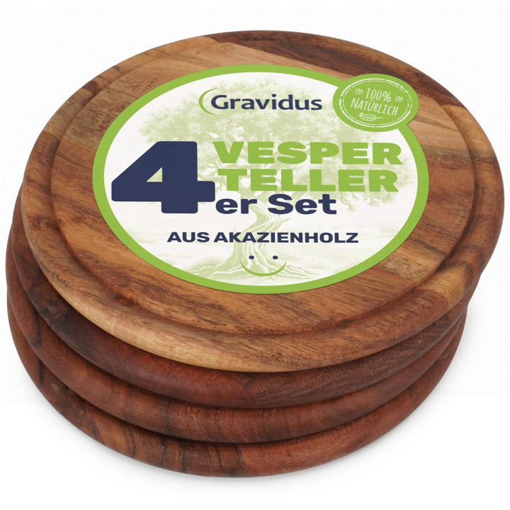 Gravidus Vesperteller aus FSC-zertifiziertem Akazienholz ⌀ 25 cm – langlebiger Brotzeitteller mit Sa