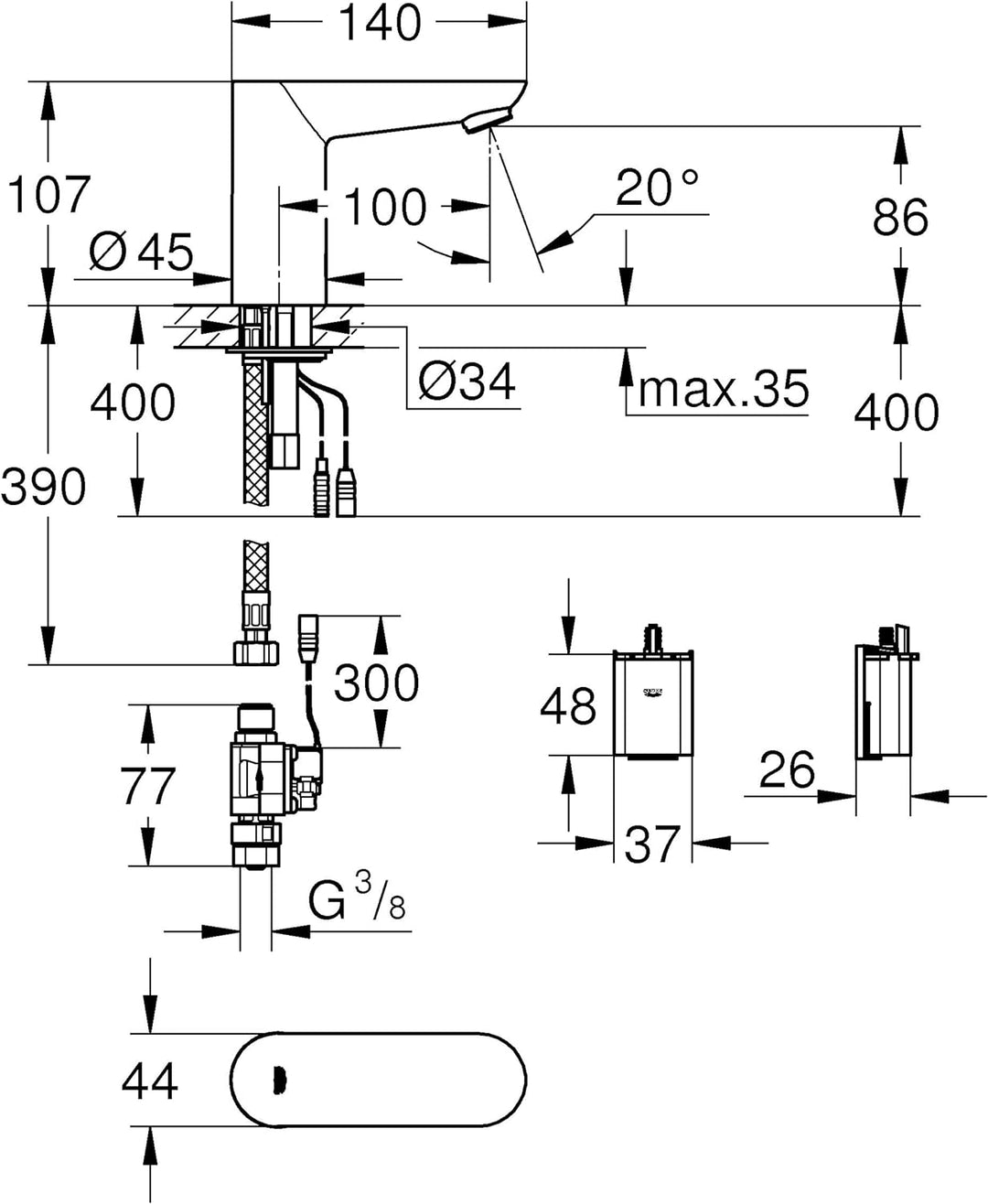 GROHE Euroeco CE - Infrarot-Elektronik für Waschtisch (wassersparend, Reinigungsmodus, langlebig), c