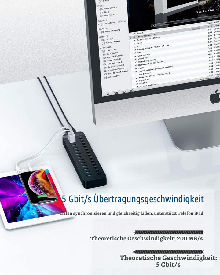 ORICO USB Hub 3.0 Aktiv 13 Ports 60W Mit Netzteil Einzelne EIN/Aus-Schalter und 12V / 5A Energien-Ad