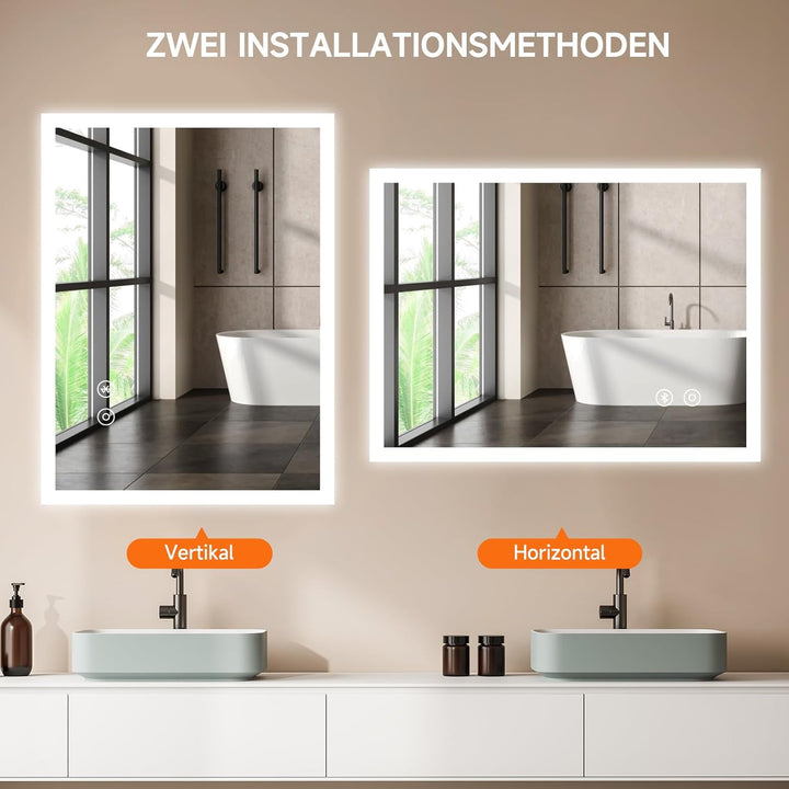YOLEO Badspiegel mit Beleuchtung, LED Spiegel mit Bluetooth-Lautsprecher, Wandspiegel mit Steckdose,