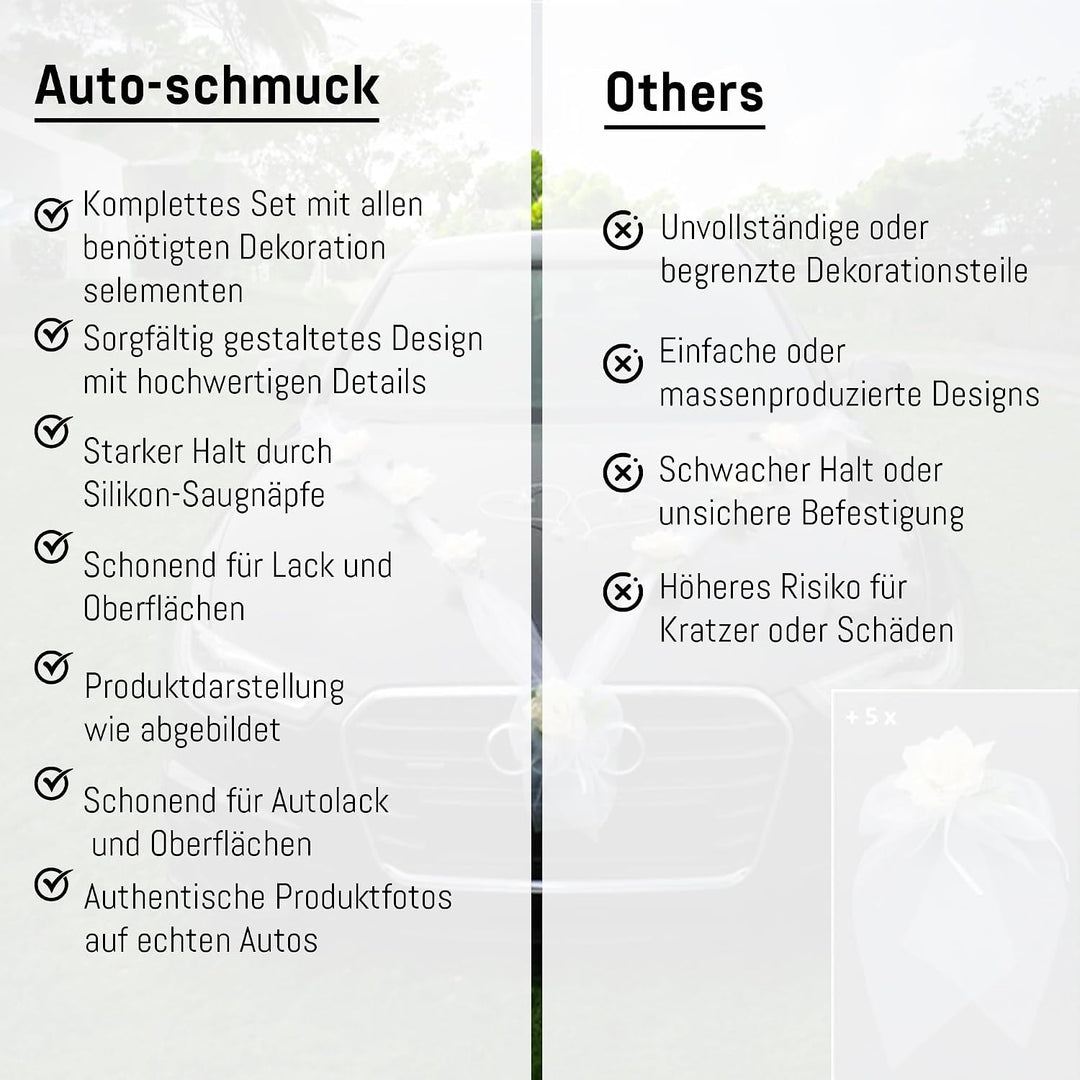 Organza M + Schleife Auto Schmuck Braut Paar Rose Deko Dekoration Autoschmuck Hochzeit Car Auto Wedd