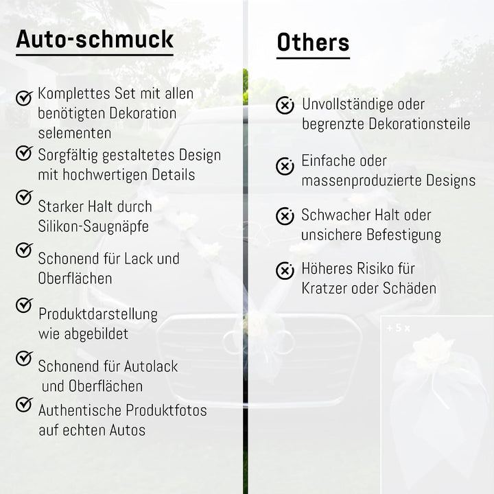 Organza M + Schleife Auto Schmuck Braut Paar Rose Deko Dekoration Autoschmuck Hochzeit Car Auto Wedd
