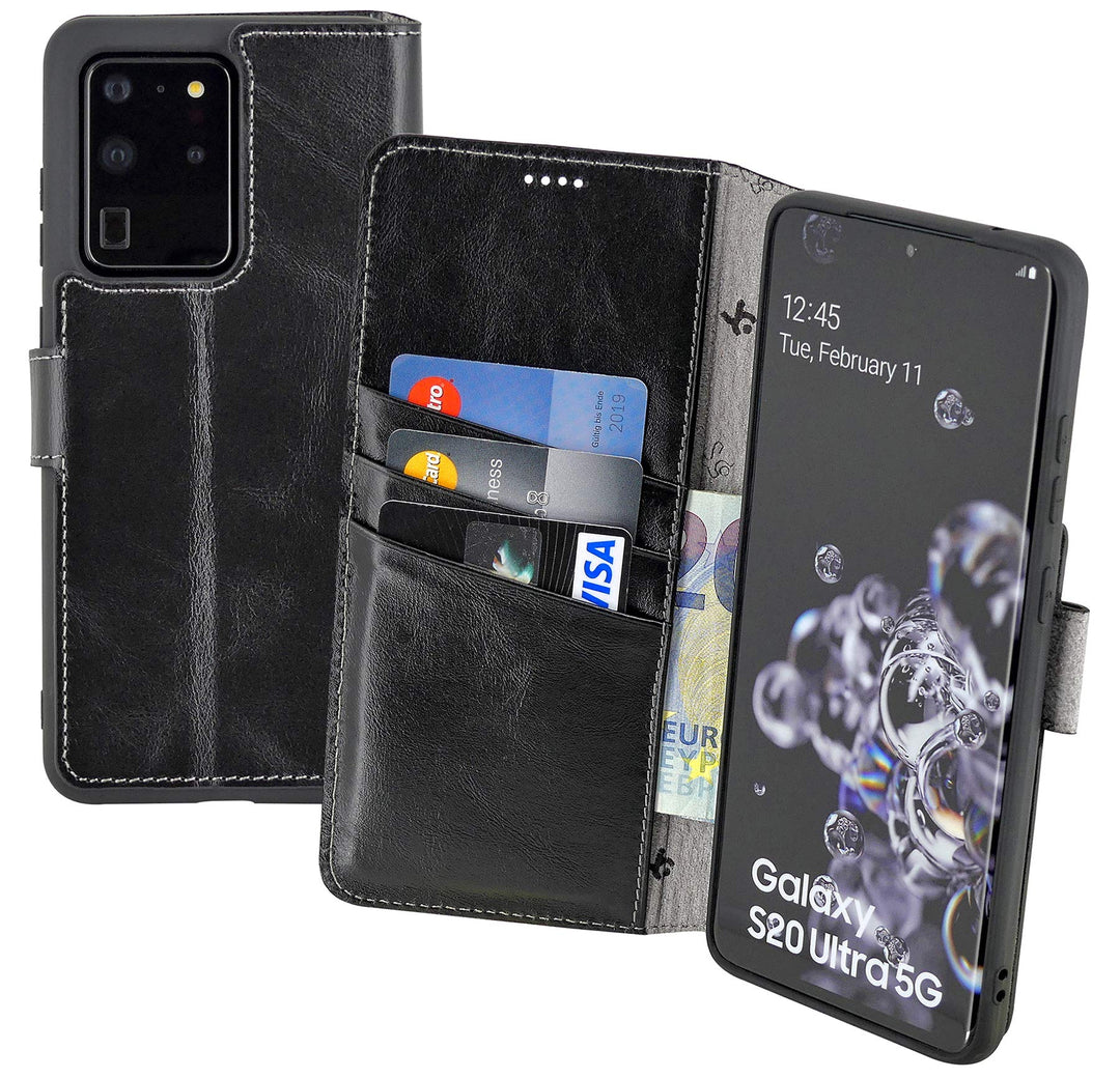Suncase Book-Style Hülle kompatibel mit Samsung Galaxy S20 Ultra Leder Tasche (Slim-Fit) Lederhülle
