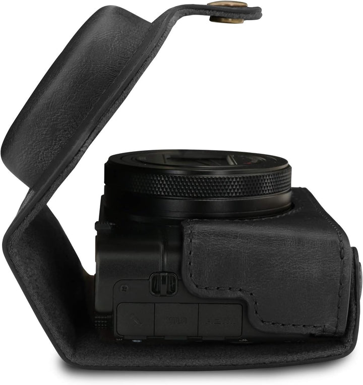 MegaGear MG1730 Ever Ready Leder Kameratasche mit Trageriemen kompatibel mit Sony Cyber-Shot DSC-RX1