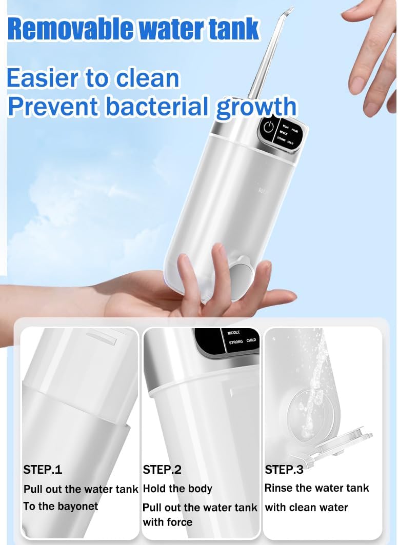 Jet Dentaire Hydropulseur Portable, 300 ML Water Flosser avec 5 Modes de Pression d'eau et 4 Embouts