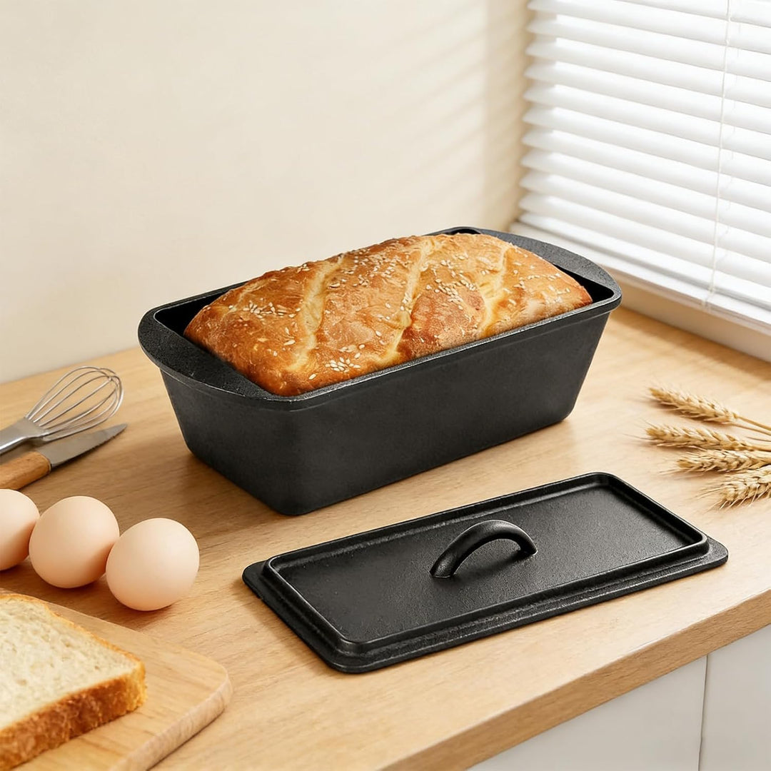 Brotbackform Mit Deckel, 28cm Brotbackform, Wiederverwendbar Gusseisen Topf Brot Backen Mit Silikong