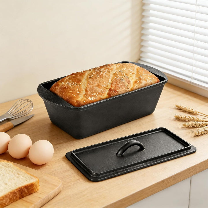 Brotbackform Mit Deckel, 28cm Brotbackform, Wiederverwendbar Gusseisen Topf Brot Backen Mit Silikong