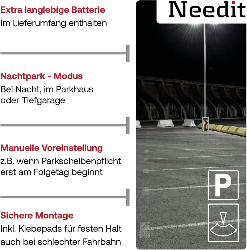 Needit Park Lite One | Parkscheibe elektrisch mit Zulassung vom Kraftfahrt-Bundesamt | Parkuhr Auto