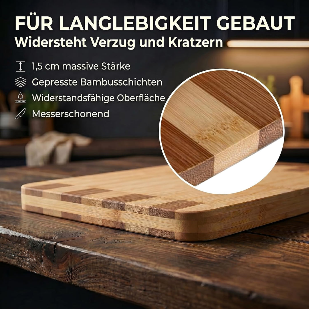 Bambus 3er Set Schneidebretter Set Servierbretter Küchenbrett Brotbrett; klingenschonend, antibakter