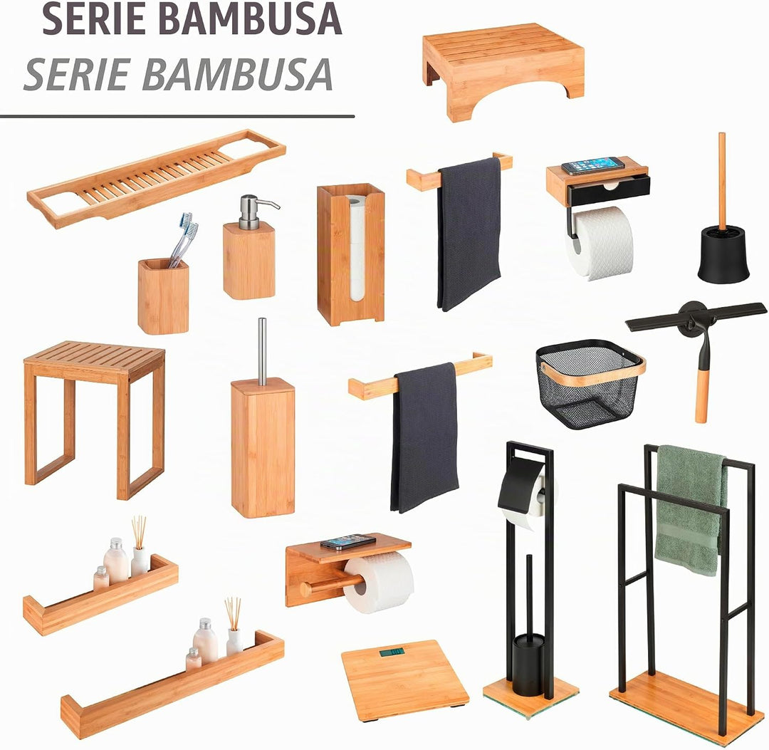 WENKO Badhocker Bambusa, nachhaltiger Hocker für Bad und Gäste-WC, Möbelstück aus hochwertigem Bambu