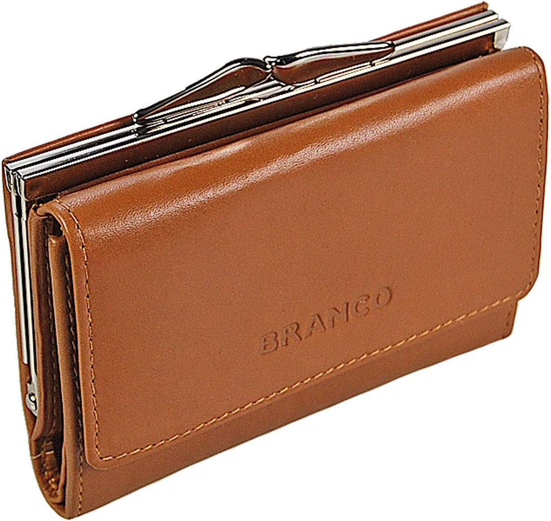 GoBago Branco Damen Geldbörse Leder 6 Farben, Portemonnaie Geldbeutel mit Metall Bügel, Knipser (Nat