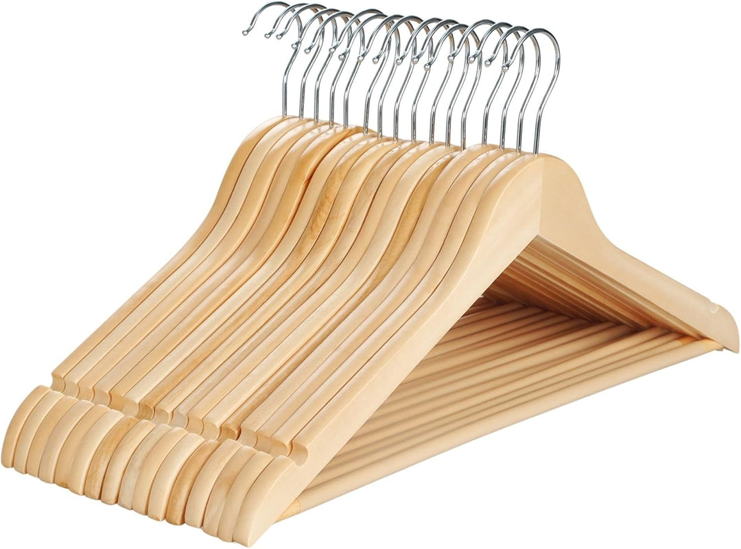 20 Holzbügel, Kleiderbügel, Kleiderbügel, mit Schulterkerben, Hosenstange, 360° Drehhaken, für Anzüg