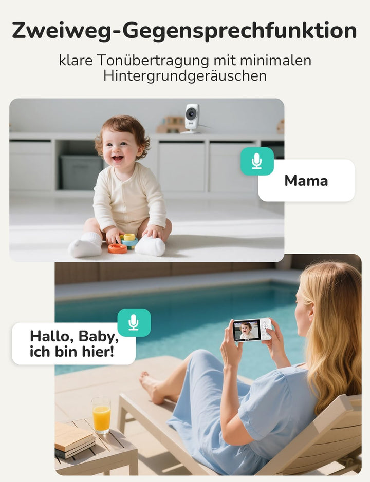 GHB Babyphone mit Kamera Baby Monitor 3,2 Zoll LCD 2100 mAh Akku 2X Zoom Temperatursensor Nachtsicht