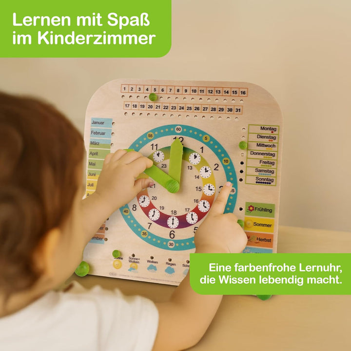 Hess Holzspielzeug 14658 - Stand - Kinderlernuhr aus Holz, ca. 25 x 25 cm