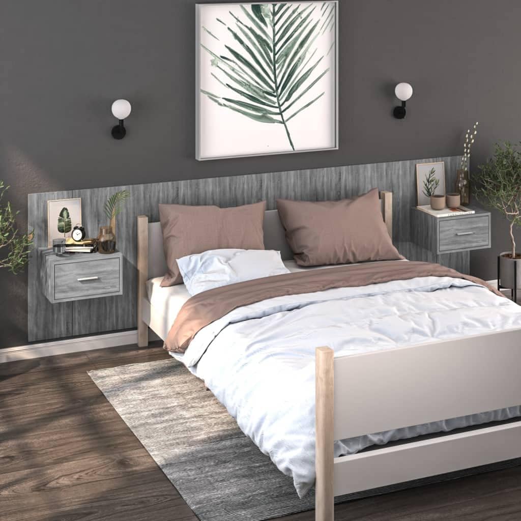 WIFESE Wand-Nachttisch Grau Sonoma Holzwerkstoff 48,5x32,5x80 cm Nachtschrank Nachtkästchen Bedside