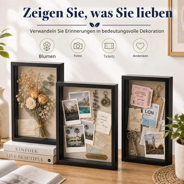 STARVAST 3 Stück 3D Bilderrahmen zum Befüllen, 3D Tief Objektrahmen A4, Schattenbox Vitrine Rahmen m