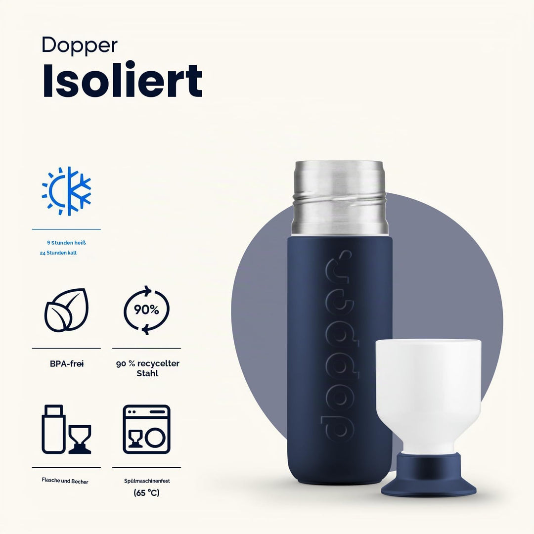 Dopper Insulated Breaker Blue Thermosflasche - Edelstahl Trinkflasche 350ml - Kaffeebecher to go - T