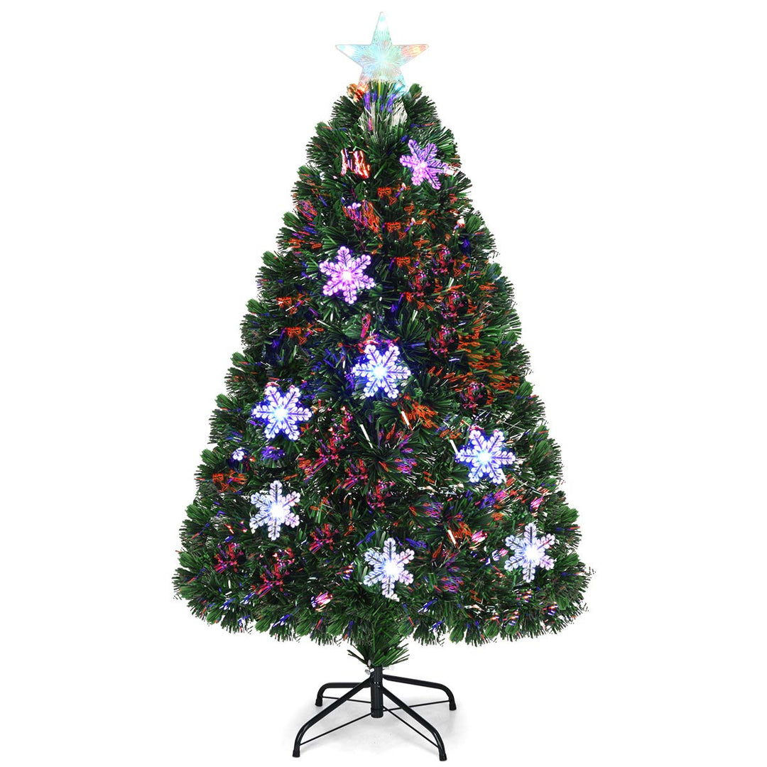 COSTWAY 120 cm LED Künstlicher Weihnachtsbaum mit Glasfaser-Farbwechsler und Sternspitze, Tannenbaum