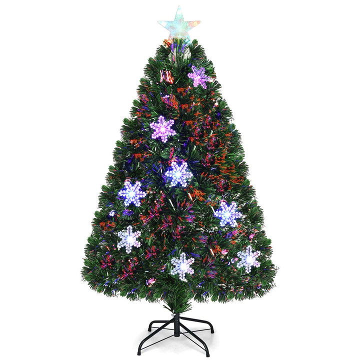 COSTWAY 120 cm LED Künstlicher Weihnachtsbaum mit Glasfaser-Farbwechsler und Sternspitze, Tannenbaum