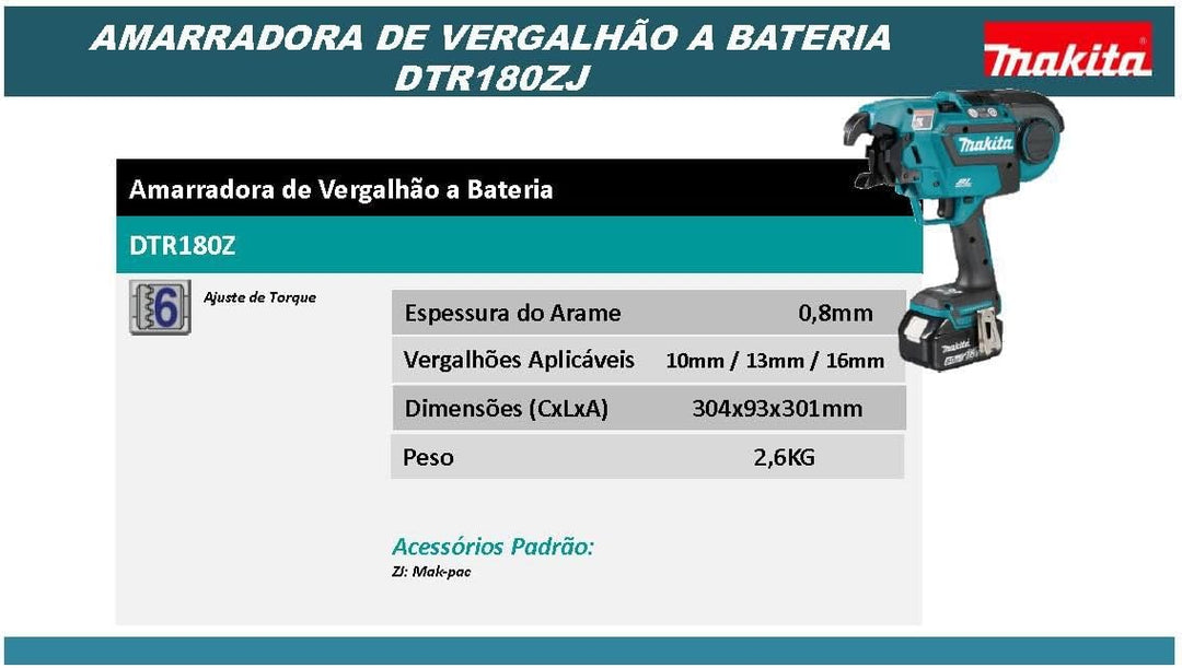Makita DTR180ZJ Akku-Bewehrungsverbinder 18,0V im MAKPAC (ohne Akku, ohne Ladegerät)
