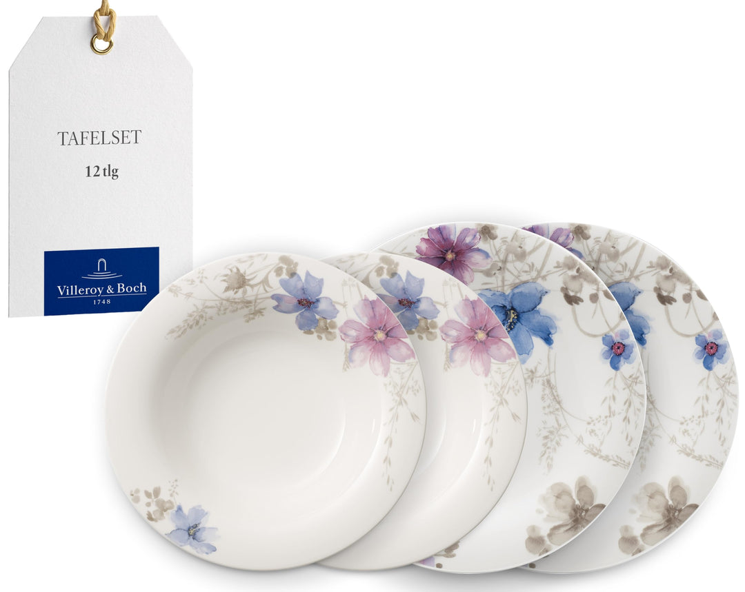 Villeroy und Boch - Mariefleur Gris Basic Tafel-Set, 12 tlg., Premium Porzellan, spülmaschinen-, mik