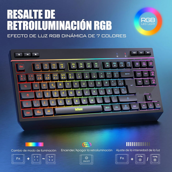 RedThunder K20 TKL Kabellose Gaming-Tastatur, einstellbare RGB-Hintergrundbeleuchtung und wiederaufl