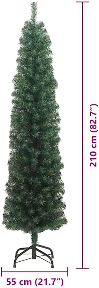 vidaXL Schlanker Weihnachtsbaum mit 300 LEDs Grün 210 cm, Grün 210 cm