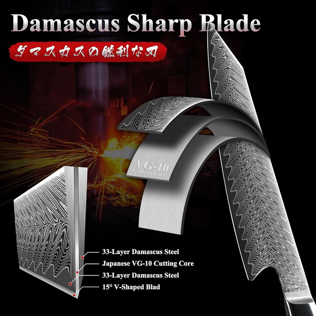 Dragon Creek Kiritsuke Messer 21cm, Damaststahl, Präzisionsmesser für Feinste Schneidarbeit, Ideal f