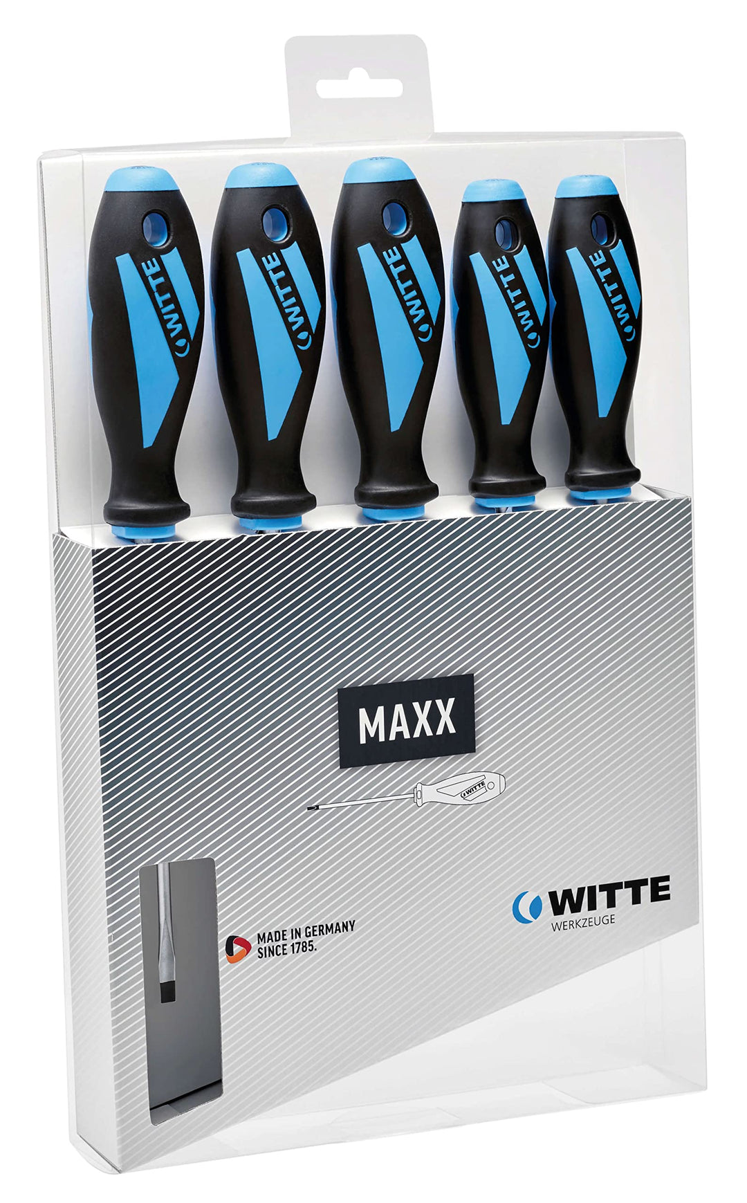 Witte 653866 Maxxpro-Schraubendreher-Satz 5-teilig, SB/PZ 1/PZ 2 in Kartonverpackung